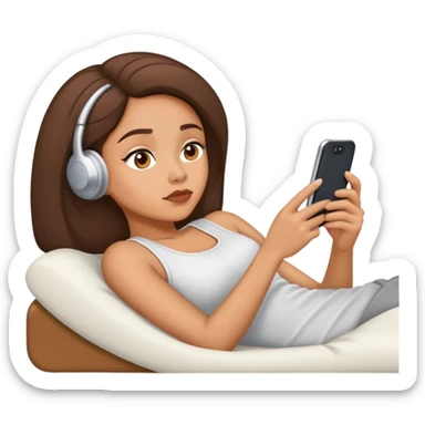 lightskin lady laying down scrolling on her phone bored sticker