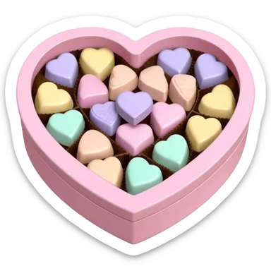 Pastel pink heart shaped box with pastel colored chocolates in it sticker