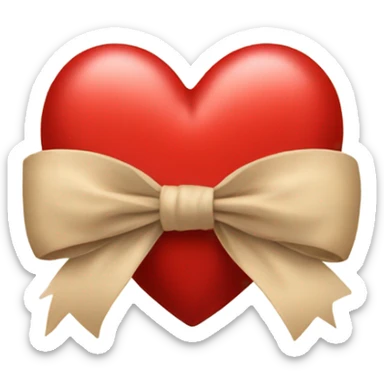 red heart with beige bow sticker