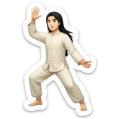 homme au cheveux long qui pratique le qi gong, en habits noirs ou blancs, qui pousse la montagne sticker