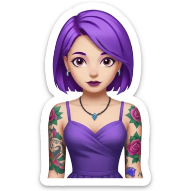 women with tatoos and hightlight that tatoos with purple hair different color dresses sticker