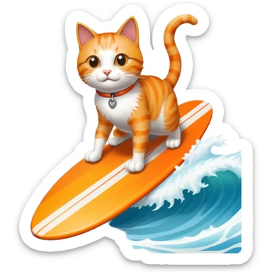 cat hanging ten (surfing) on a longbaord sticker