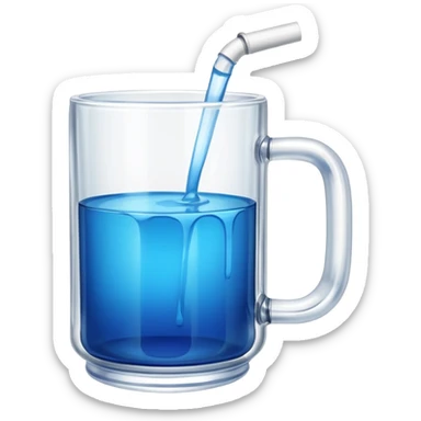A large clear glass mug with a bright blue liquid inside.  Make the mug thicker and white/clear, not blue. beer stein. Handle is not blue. The walls of the mug are very thick and white. Only one handle. No actual beer. Can of redbull sticking out of too sticker