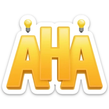 A bold yellow "AHA" with two light-bulbs on two sides sticker
