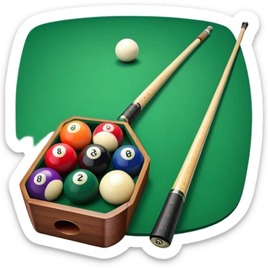 A close-up of a pool cue aimed at a set of colorful billiard balls resting on a green felt table. The focus is on the cue stick and the arrangement of balls, with subtle details of the game’s texture and atmosphere, emphasizing the precision and skill of billiards. sticker