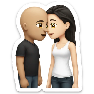 White girl dark hair kissing bald black man sticker