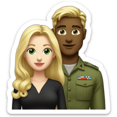 army blond white man and blond long hair girl with green eyes in black dress sticker