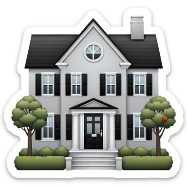 light gray colonial house with black shutters and black front door sticker