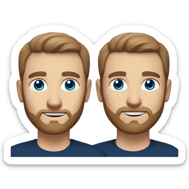 irish man blue eyes, brown short receding hair and short beard, wearing a smart navy blue jumper. sticker