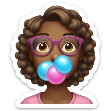 brown skin girl with glasses blowing bubble gum sticker