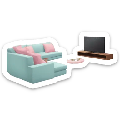 pastel Barbie pink living room with christmas tree and a sofa and a tv sticker
