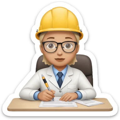The occupational safety specialist is sitting at the paperwork sticker
