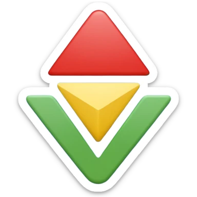 basic color shapes stacked: red circle on blue square, yellow triangle on green rectangle sticker