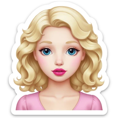 Parisian girl, white skin, blonde hair, pink lips, wave hair sticker