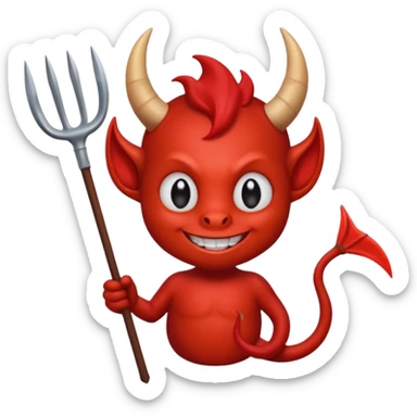 a Red devil, Small red imp holding pitchfork, tail curled sticker