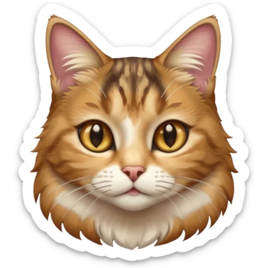 full body anxious looking colourful light calico tabby cat with hazel eyes  and half of face in brown tabby sticker