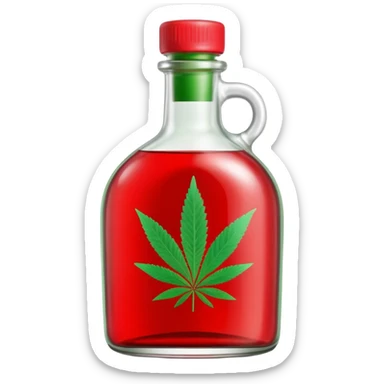 Curved glass bottle in red with a green cannabis leaf printed on it and clearly labeled "red pop" on the bottle sticker