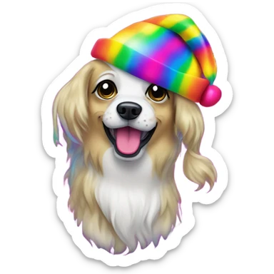 Lisa frank Christmas rainbow dog with Santa hat sticker