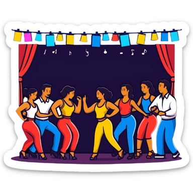 Colombian salsa night club with dancers, live band, and festive lights sticker