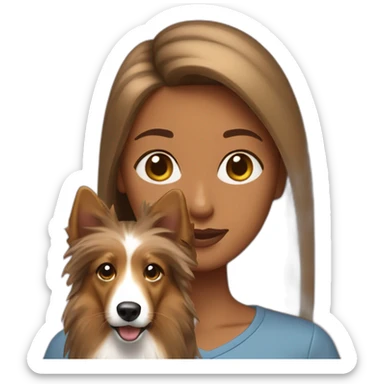 yong woman with light-broun straight hair holds a sable sheltie sticker