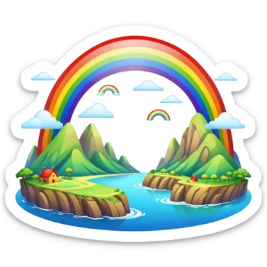 Rainbow Bridge – Arched rainbow connecting flying islands. sticker