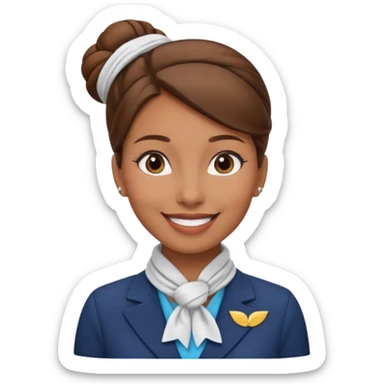  flight attendant, Light Brown skin, brown hair in a bun, neck scarf sticker