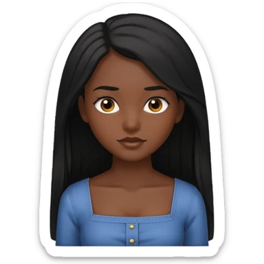 A dark skin girl with long black hair swept to the front and a square neckline shirt and brown eyes sticker