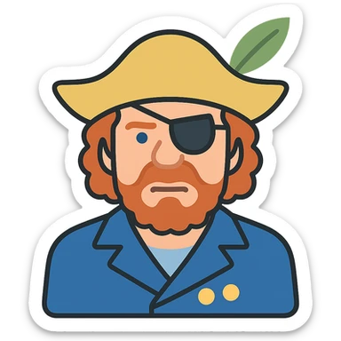 Add color to Jeremy Clarkson as a pirate captain, keep icon style with vibrant and clear colors, detailed pirate captain attire including hat and eyepatch, maintain the icon style look. sticker