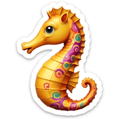 Cinematic Realistic Comical Sea Horse Portrait Emoji, Head tilted dramatically with an exaggeratedly amused expression, featuring a striking, finely detailed body with bold, whimsical patterns and wide, expressive eyes full of playful disbelief, rendered with natural, vibrant hues and realistic texture; high shine, dramatic yet playful, styled with an air of cheeky aquatic mischief, soft glowing outline, capturing the essence of a spirited and over‐the‐top sea horse that looks ready to bob its way into viral fame! sticker