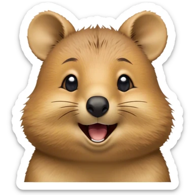 Cinematic Comical Quokka Portrait Emoji, Head tilted dramatically with an exaggeratedly amused expression, featuring a quirky, fluffy brown fur with a wide, playful grin and expressive eyes filled with humorous disbelief, Simplified yet hilariously expressive features, highly detailed, glowing with a slightly sassy glow, high shine, dramatic yet playful, stylized with an air of cheeky marsupial mischief, bright and endearing, soft glowing outline, capturing the essence of a spirited and over‐the‐top quokka, so meme‐worthy it feels like it could beam its way into internet fame instantly! sticker