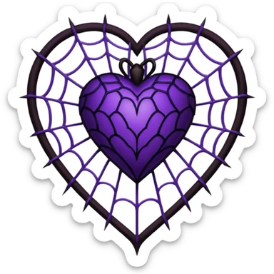 goth heart with purple and black spiderweb sticker