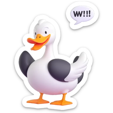 A cartoon-style duck with its beak open, inside a speech bubble it shouts “WAK!” in bold comic-style letters. Fun and expressive, white background sticker