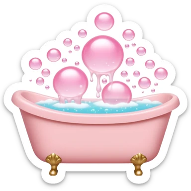 A light pink bathtub filled with light pink bubbles. Light pink bubbles rise upward above it. sticker