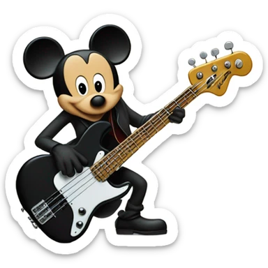 Mickey Mouse playing a fender jazz five string base ￼ sticker