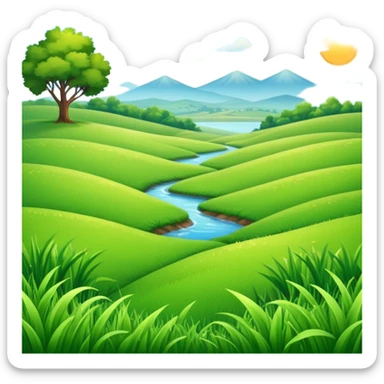 sunny landscape with green grass and blue sky sticker