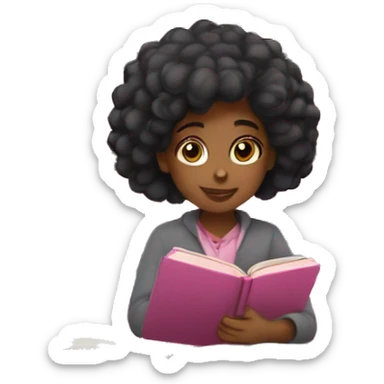 black hair girl studying with pink books  sticker