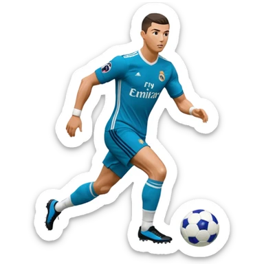 Ronaldo dribbling with a touch into a football While wearing a 2018 real madrid Retro blue kit  sticker