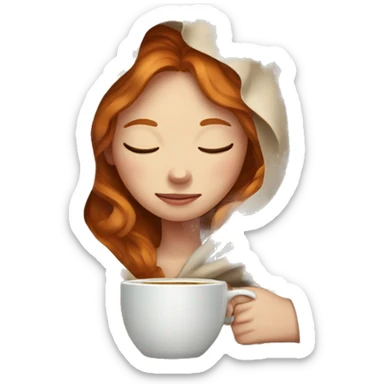 girl with Ginger hair inside a blanket sipping coffee eyes closed sticker