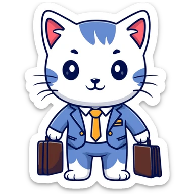 kitten in a suit holding a briefcase sticker