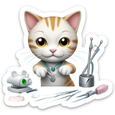 Cat doing brain surgery on mice  sticker