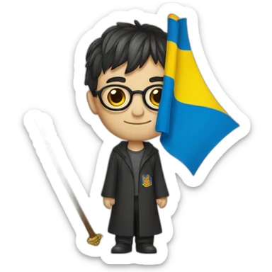 Harry Potter holds a Ukrainian flag sticker