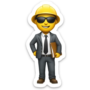 Engineer emoji with suit and hard hat white holding folder smiling and shades and safety jacket sticker