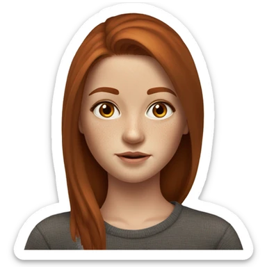 hyperrealistic caucasian dark long straight redhead chocolate brown eyes girl with freckles sticker