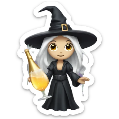 Witch, white skin, long hair, Popping Champagne Bottle sticker