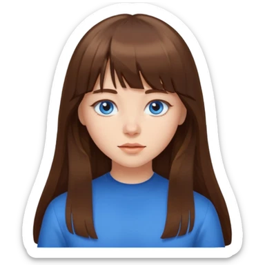 girl with long brown hair and bangs and blue eyes  sticker