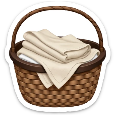 A woven dark Brown basket with fresh washed linen sticker