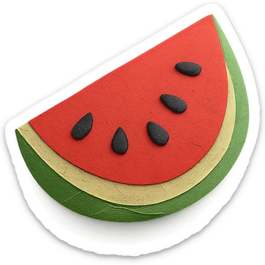 a watermelon slice, with visible seeds, paper craft style sticker