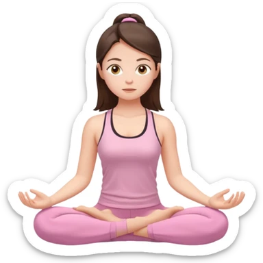 white brunette girl in light pink workout clothes with hazel eyes meditating sticker