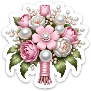 baby pink and white embellished pearl baroque flower bouquet sticker