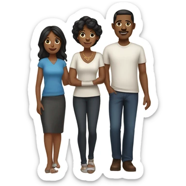 Brown skin black hair family of 4, wife husband son and daughter sticker